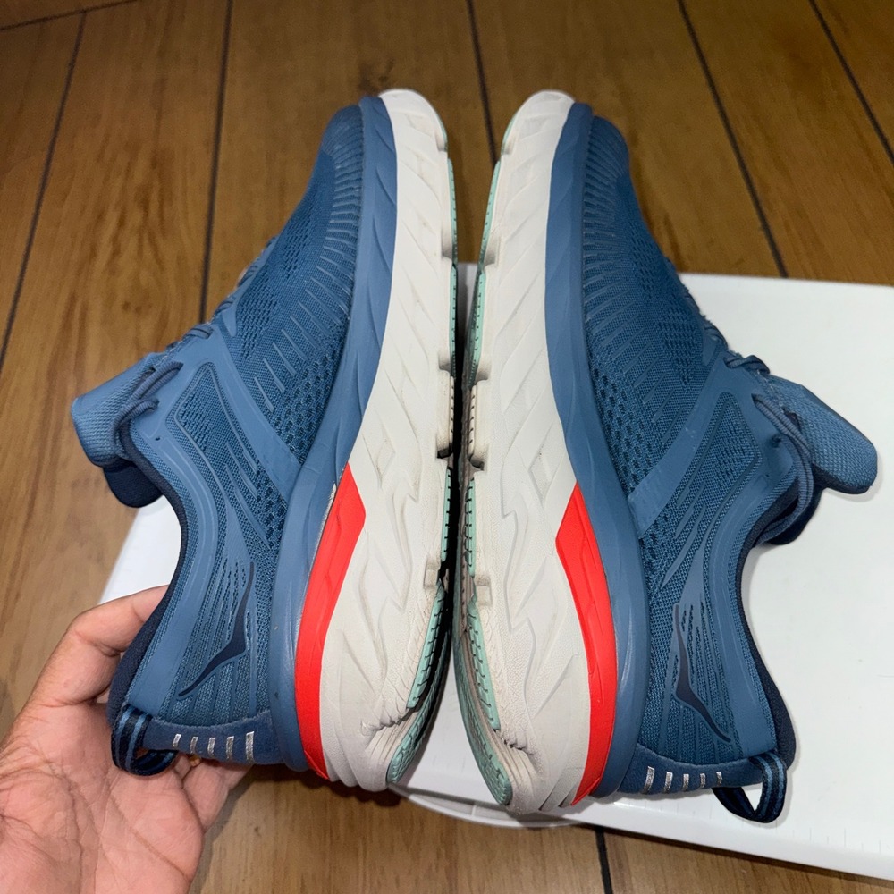 Hoka One One Bondi 7 Mens Running Shoes Blue Fog Ombre Red 1110518 RTOS Size 13 - Picture 6 of 16